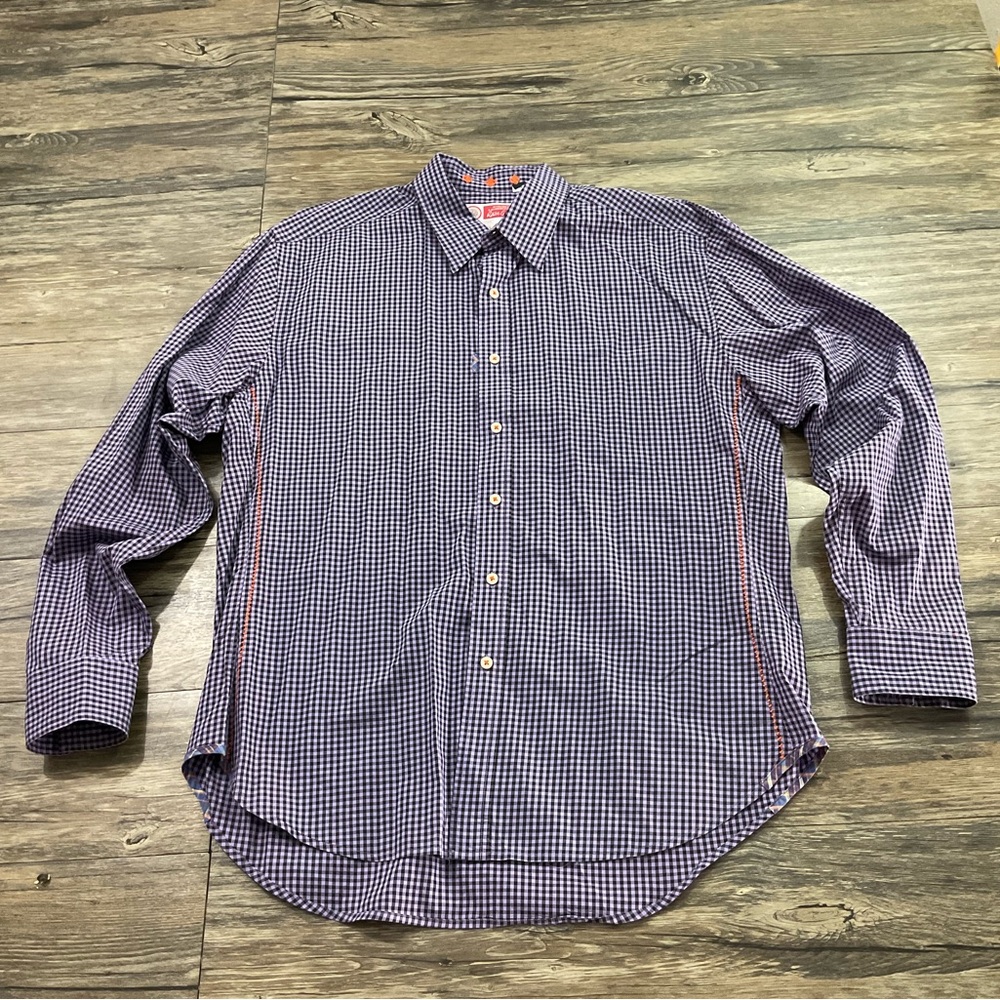Robert Graham Purple Plaid Button Up Shirt Sz XL